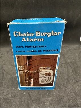 Vintage Chain Burglar Alarm Hong Kong Door Security Device w/ Box 1970s